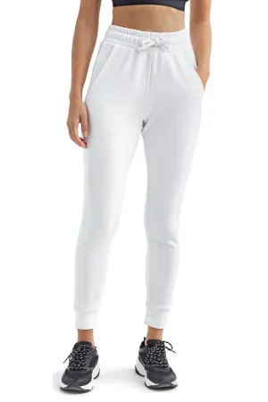 TriDri Womens Maria Fitted Jogger Sweatpants w/ Pockets - White - Closeout