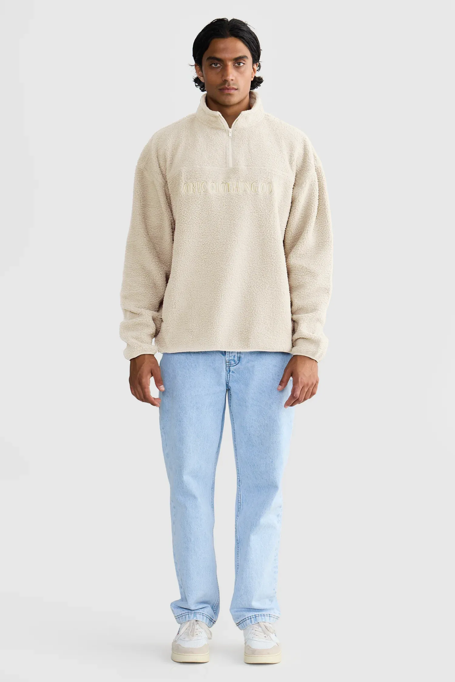 Unisex Sherpa Fleece Logo Quarter Zip Natural