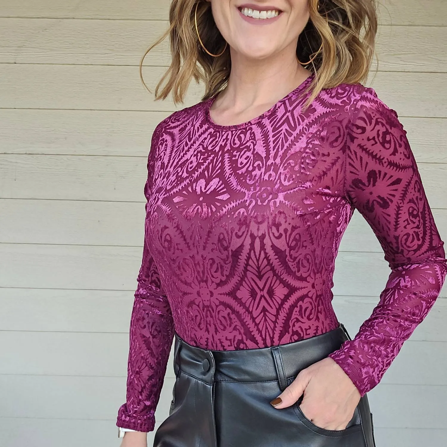 Velvet Bodysuit In Maroon