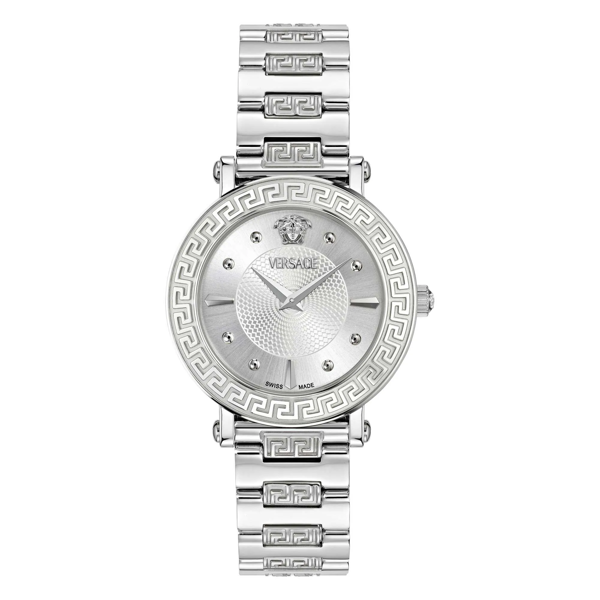 Montre Versace Femme Greca Sphère Argenté Cadran Soleil Blanc Réf. VE9C00324
