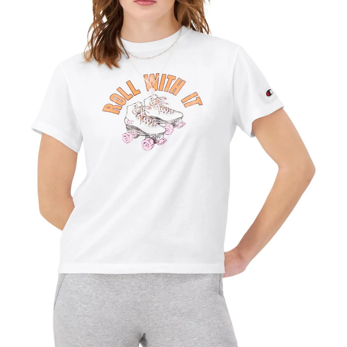 Womens Crewneck Knit Graphic T-Shirt