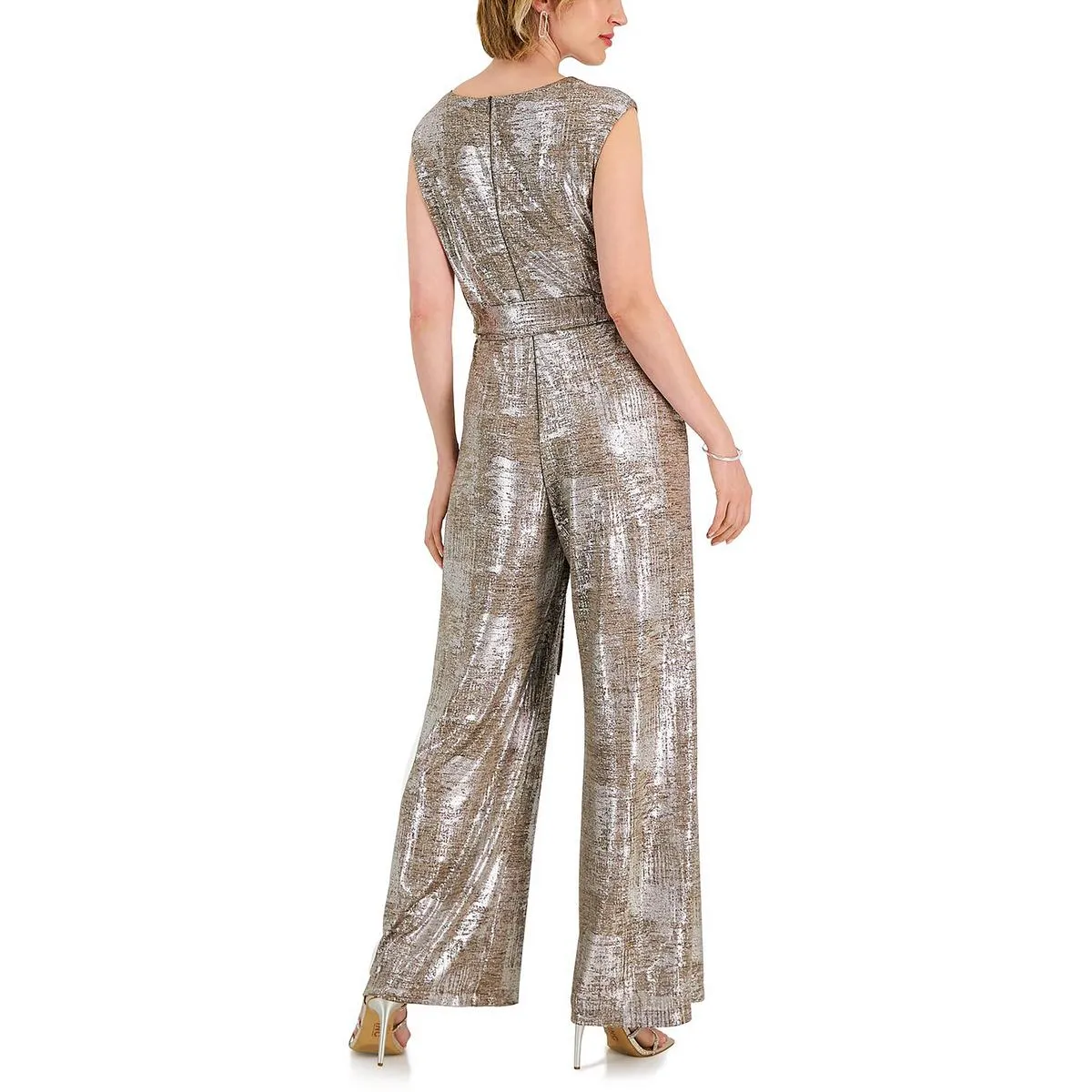 Womens Metallic Cowl Neck Jumpsuit